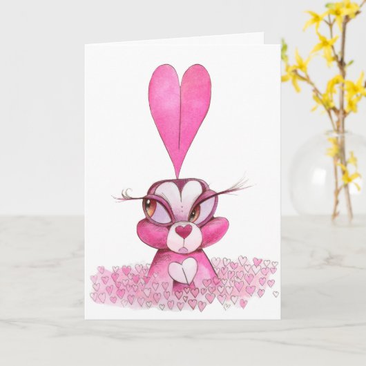 Carte Saint Valentin Amour lapin ! (Fleur jaune)