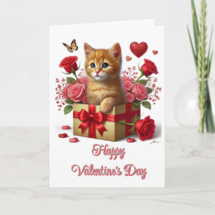Carte Saint-Valentin au petit chat roux