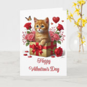 Carte Saint-Valentin au petit chat roux  (Fleur jaune)