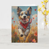 Carte Saint Valentin australien mignon Chien de berger (Fleur jaune)
