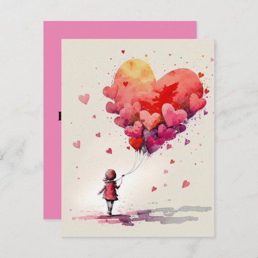 Carte Saint-Valentin avec ballons cardiaques (Devant / Derrière)