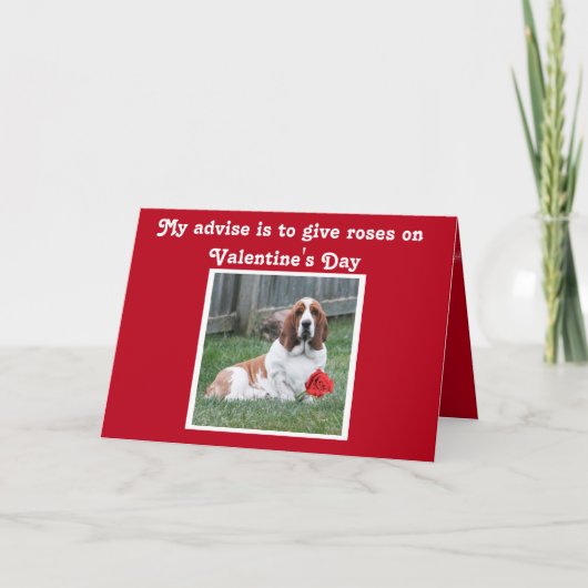 Carte Saint Valentin avec Basset Hound et Rose (Devant)