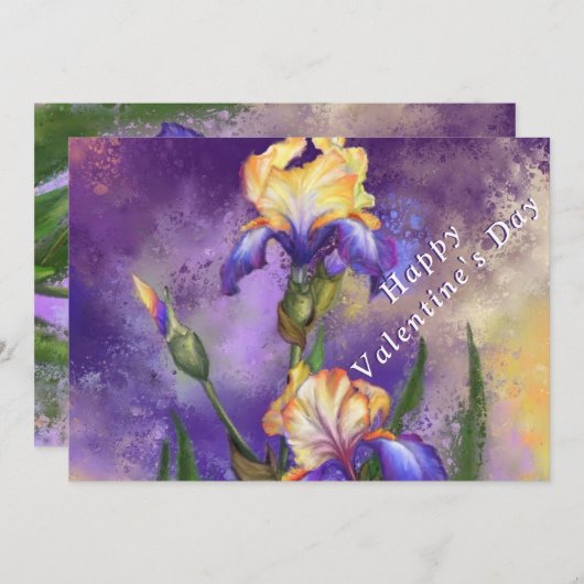 Carte Saint Valentin avec Fleurs Iris (Devant / Derrière)