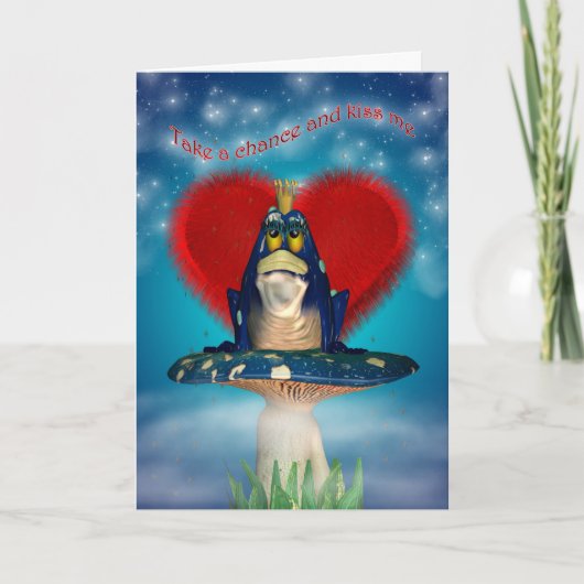 Carte Saint-Valentin avec grenouille sur un champi (Devant)