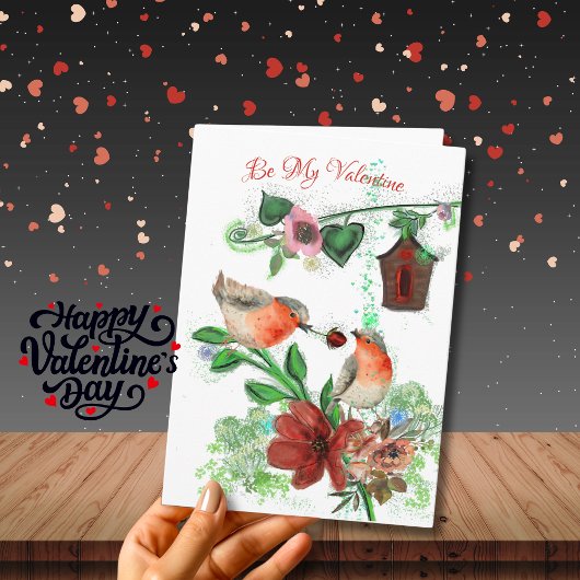 Carte Saint-Valentin avec oiseaux Sois mon Valenti