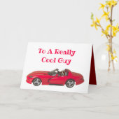 Carte Saint Valentin avec Red Sports Car & Basset (Fleur jaune)