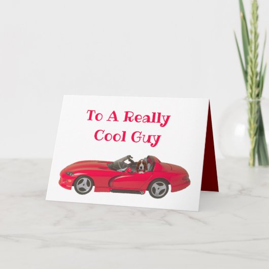 Carte Saint Valentin avec Red Sports Car & Basset (Devant)