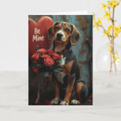 Carte Saint-Valentin Beagle joyeux avec Roses Cœurs (Fleur jaune)