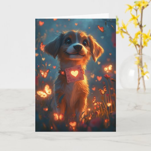 Carte Saint-Valentin Beagle Joyeux Cœur Fleurs (Fleur jaune)