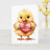 Carte Saint-Valentin Bébé Poussin Adorable (Fleur jaune)