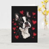Carte Saint-Valentin Boston Terrier (Fleur jaune)