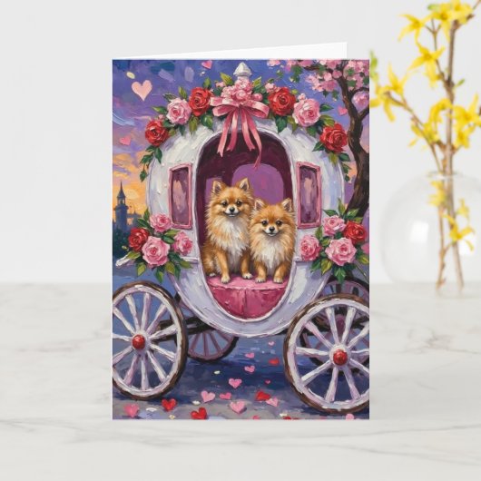 Carte Saint-Valentin Chien Poméranien  (Fleur jaune)