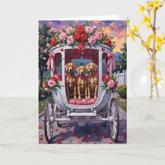 Carte Saint-Valentin Chien Weimaraner  (Fleur jaune)