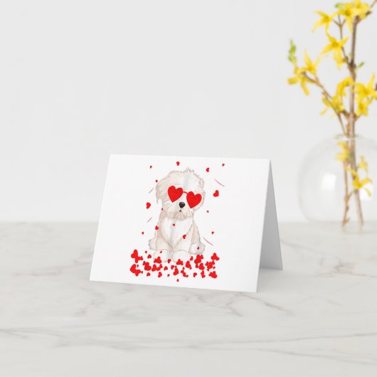 Carte Saint-Valentin chihuahua 2023 - joli chien maltese (Fleur jaune)