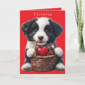 Carte Saint Valentin Chiot Rouge Chocolat Coeurs (Devant)