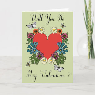 Carte Saint-Valentin - Coeur Fleur Vert