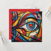 Carte Saint Valentin Coeur Oeil Abstrait (Devant/Arrière en situation)