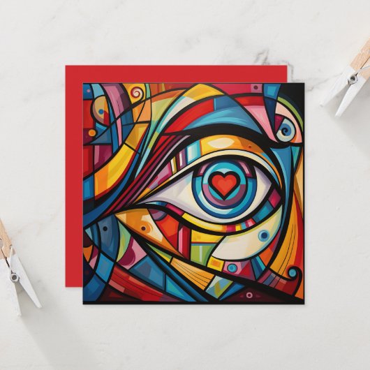 Carte Saint Valentin Coeur Oeil Abstrait (Devant/Arrière en situation)