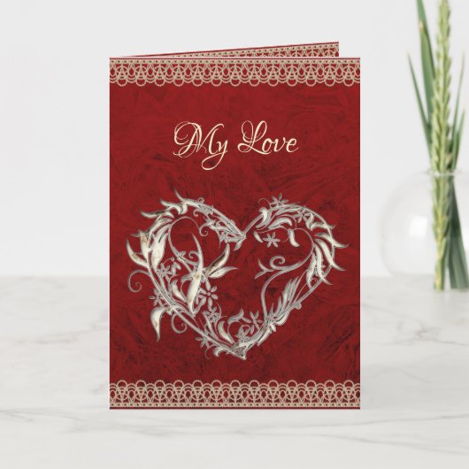 Carte Saint-Valentin Cœur, Perles & Roses (Devant)