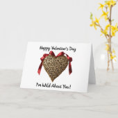 Carte Saint-Valentin cœur ruban rouge léopard (Fleur jaune)