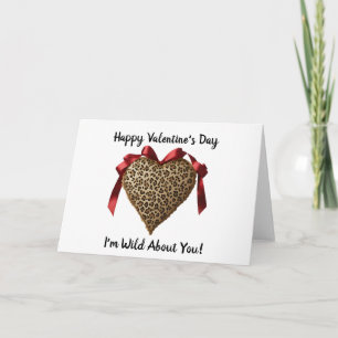 Carte Saint-Valentin cœur ruban rouge léopard
