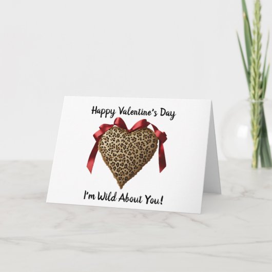 Carte Saint-Valentin cœur ruban rouge léopard (Devant)