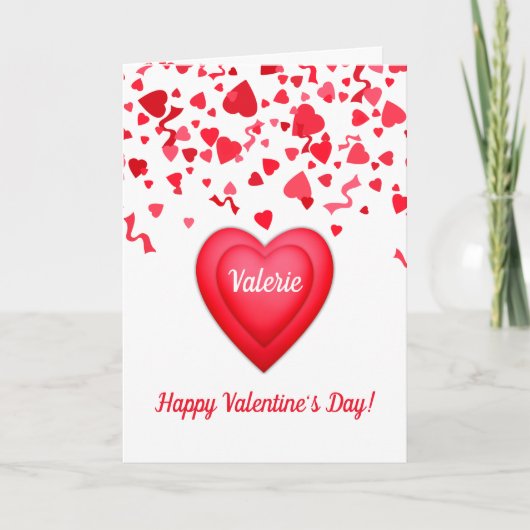 Carte Saint Valentin Coeurs de Confetti Rouge Salutation (Devant)