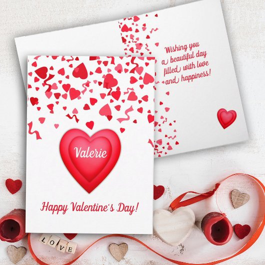Carte Saint Valentin Coeurs de Confetti Rouge Salutation