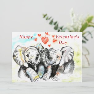 Carte Saint Valentin Couple Elephant - Aquarelle
