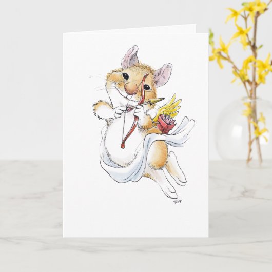 Carte Saint Valentin Cupid Mouse (Fleur jaune)