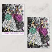 Carte Saint Valentin Dames Boire du vin rouge (Devant / Derrière)