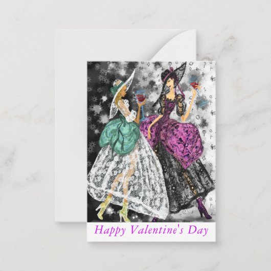 Carte Saint Valentin Dames Boire du vin rouge (Devant)