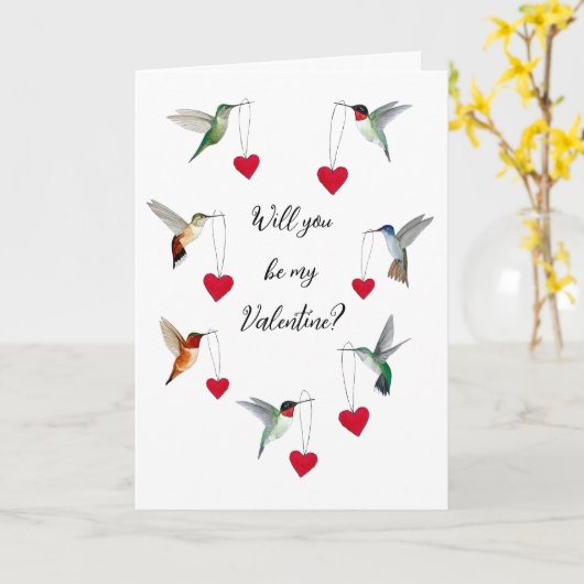 Carte Saint Valentin des colibris (Fleur jaune)