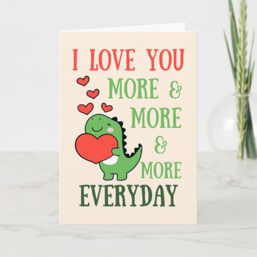 Carte Saint-Valentin Dinosaure Mignon T'aime Plus Chaque (Devant)