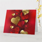 Carte Saint-Valentin dorés et rouges (Fleur jaune)