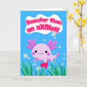 Carte Saint Valentin doux Axolotl avec coeur (Fleur jaune)