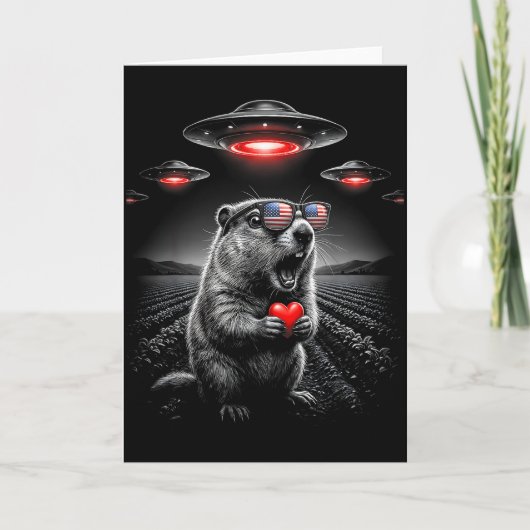 Carte Saint-Valentin drôle de selfie de marmotte d'alien (Devant)
