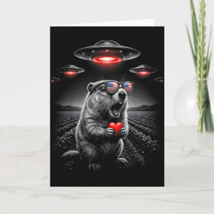Carte Saint-Valentin drôle Groundhog Selfie Alien Ufo Dr