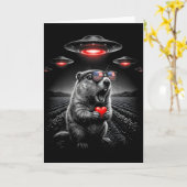 Carte Saint-Valentin drôle Groundhog Selfie Alien Ufo Dr (Fleur jaune)