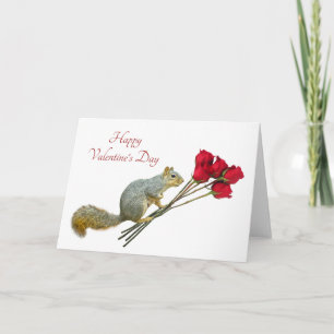Carte Saint Valentin écureuil rouge roses