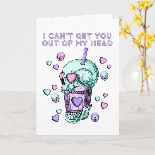 Carte Saint Valentin Goth Féminin crâne coeurs tasse bob (Fleur jaune)