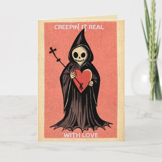 Carte Saint Valentin gothique et macabre avec Faucheur e (Devant)