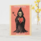Carte Saint Valentin gothique sinistre Faucheur avec cœu (Fleur jaune)