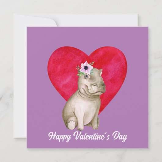 Carte Saint Valentin Hippopotame Mignon (Devant)