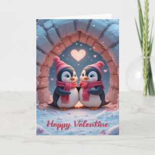 Carte Saint-Valentin Manchot Mignon Amour Couple d'Hiver