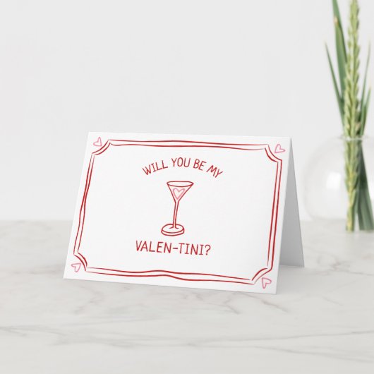 Carte Saint Valentin Martini Whimsical Rouge et rose (Devant)