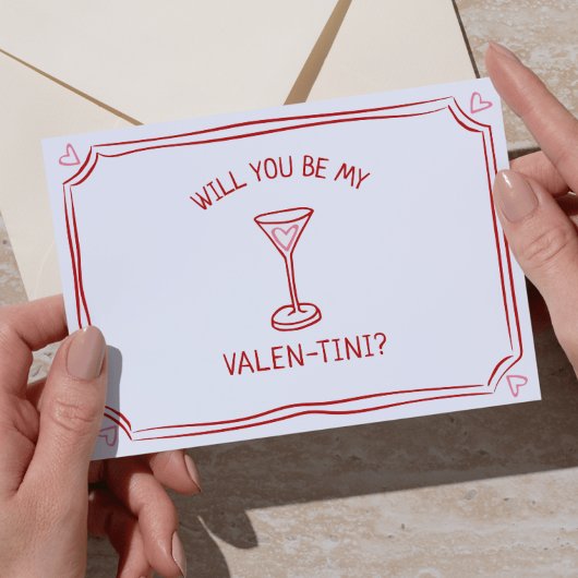 Carte Saint Valentin Martini Whimsical Rouge et rose
