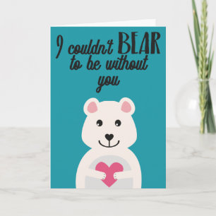 Carte Saint Valentin mignon blanc Ours rose coeur