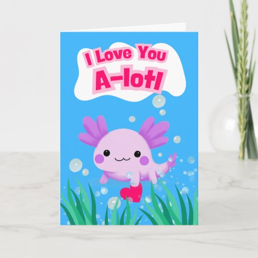Carte Saint-Valentin Mignonne Axolotl au coeur (Devant)
