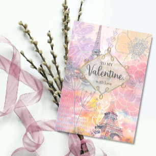 Carte Saint Valentin My Love Tour Eiffel Aquarelle